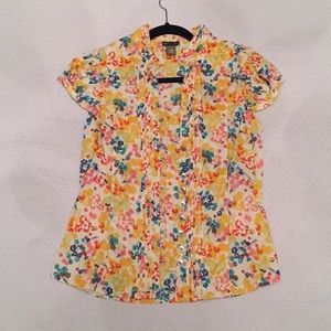 fei button down blouse, floral, cap-sleeve